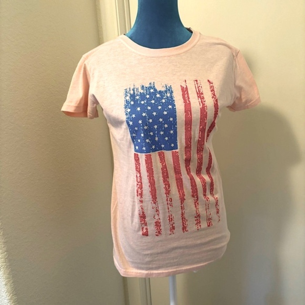 NWOT Tshirt L Light Pink with American Flag!